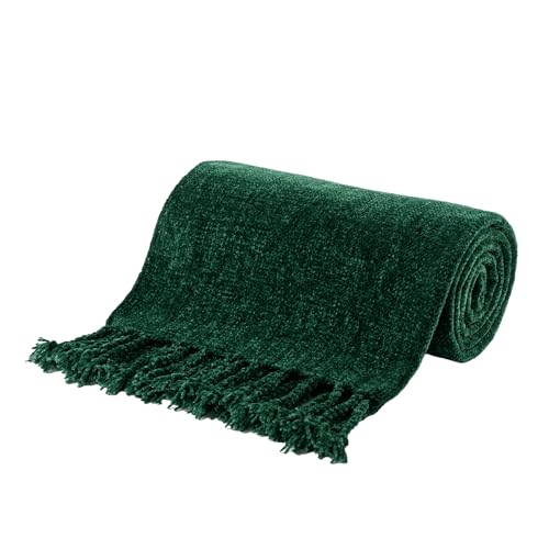 BATTILO HOME Christmas Green Chenille Throw Blanket, Soft Cozy Knit Blanket with Fringe Tassels, Lightweight Holiday Farmhouse Decor for Couch Sofa Bed Chair, 50"x60" - color: Christmas Green