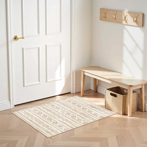 Tortania Area Rug Living Room Rugs - 3x5 Washable Soft Neutral Boho Moroccan Farmhouse Mat Indoor Floor Carpet for Bedroom Under Dining Table Home Office Decor - Brown - color: Brown, size: 3' x 5' (Rectangular)