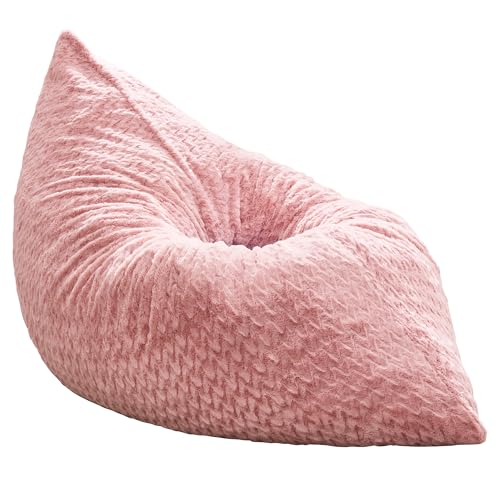Hobestluk 3 in 1 Bean Bag Chair Giant Bean Bag Chairs for Adults with Chevron Plush Fur Cover Convertible Bean Bag Floor Cushion with Machine Washable Cover for Living Room (Chevron Plush Pink) - color: Rose Pink
