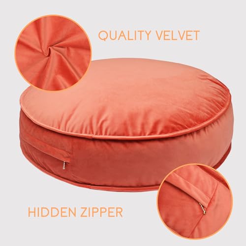 Round Floor Pillow Cover Velvet Throw Seating Pouf Yoga Meditation Cushion Plush Case Reading Room Decor Cover Only (25.6IN, Brick Red) - color: Brick Red, size: 25.6" x 25.6" (Pack of 1)