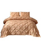 Feelyou Pinch Pleated Comforter Cover Set Queen Pintuck Bedding Set Soft Pintuck Tufted Duvet Cover with 2 Pillow Shams Luxury Microfiber Quilt Cover Solid Champagne Breathable Zipper 3 Pieces - color: Champagne, size: Queen