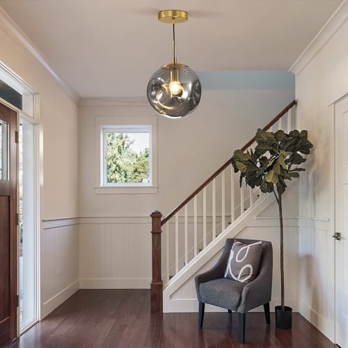 Modern Smoke Gray Concave Glass Pendant Light, Kitchen Island Lighting Single Globe Pendant Light Fixtures Century Kitchen Island Pendant Lighting for Bedroom Living Dining Room Light （Without Bulb） - color: AX-Smoky Gray-1 Light-1PC