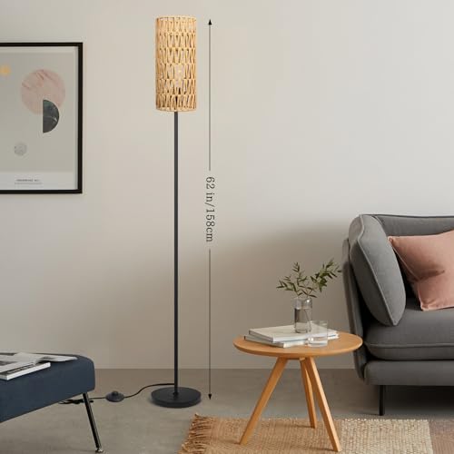 Ruiever 2 Pack Smart Floor Lamp for Living Room,Gaming - Remote, Timer Floor lamp with Remote, APP Control & RGB Standing lamp with Hand-Worked Rattan Shade Bluetooth Bulb Included - style: 2PACK Round Rattan-RGB Bulb
