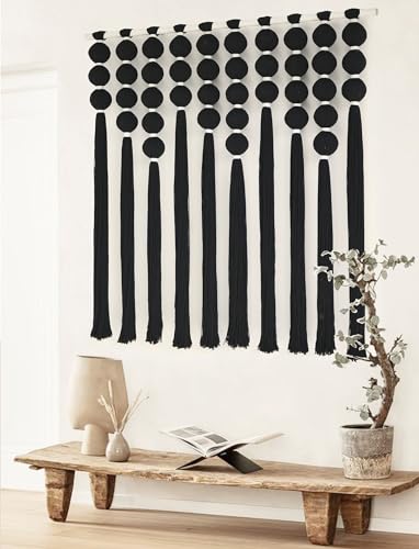 IOWER Large Macrame Wall Hanging Black Macrame Wall Decor Sphericity Cotton Textile Wall Hanging Boho Wall Decor Art Fiber Yarn Art Handmade 39" Wx39 L - color: Black