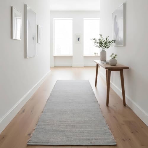 Light Gray 2X6 Jute Rug Braided Construction - Farmhouse Woven Carpet - Mid-Century Modern Floor Covering for Hallways and Kitchen, Runner 2' x 6' - color: Light Gray, size: 2' x 6'