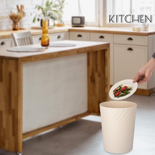 UUJOLY Plastic Small Trash Can Wastebasket, Garbage Container Basket for Bathrooms, Laundry Room, Kitchens, Offices, Kids Rooms, Dorms, (Beige, 1.8 Gallon/2 Pack) - color: Beige, size: 1.8 Gallon/2 Pack