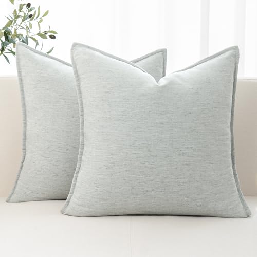Chenille Linen Throw Pillow Covers 20x20 Set of 2, Thick Textured Boho Pillow Covers, Farmhouse Decorative Pillow Covers, Neutral Vintage Accent Covers for Couch Sofa Bed, Pale Blue - color: Pale Blue, size: 20" x 20" (Pack of 2)