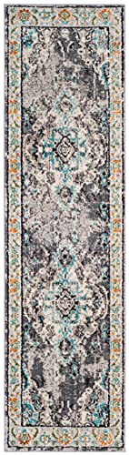 SAFAVIEH Monaco Collection Runner Rug - 2'2" x 6', Grey & Light Blue, Non-Shedding & Easy to Clean, Distressed Medallion Design, Ideal for Hallway, Foyer, Entryway, Kitchen, Bedroom (MNC243G) - color: Grey/Light Blue, size: 2'2" x 6' (Runner)