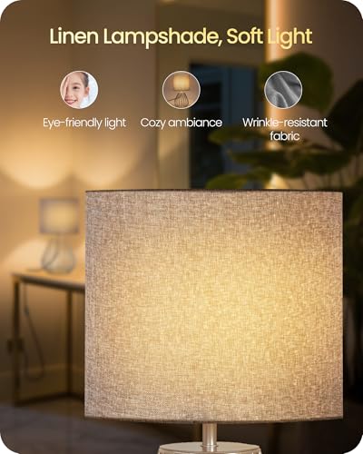Small Table Lamp, Bedside Lamp with Gray Linen Lampshade & Silver Metal Base, Modern Nightstand Lamp, Little Cute Desk Lamp for Bedroom, Living Room, 2700K LED Bulb Included, SH06TL05 - color: Gray + Silver