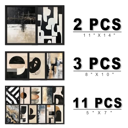 ANERZA 16 PCS Framed Black and White Abstract Wall Art Decor, Minimalist Wall Prints for Bedroom, Gallery Wall Frame Set, Posters for Living Room Aesthetic, Collage Kit, Dorm Artwork - color: Black and White, size: 12"x15" Framed