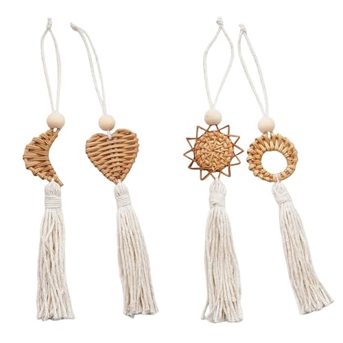 4Pcs Handwoven Wall Decor with Fringed Tassels for Living Room Bedroom Accents Artisanal Rattan Cotton Rope Wall Art Craft