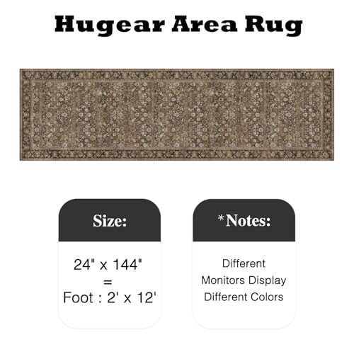 HUGEAR 2x12 Runner Rug Machine Washable Brown Hallway Area Rug Indoor Accent Rug Floral Low Pile Carpet Soft Throw Rug Bedroom Living Room Office Dining Room Kitchen Laundry Room Non Slip - color: Floral | Brown, size: 2' x 12' (Runner)