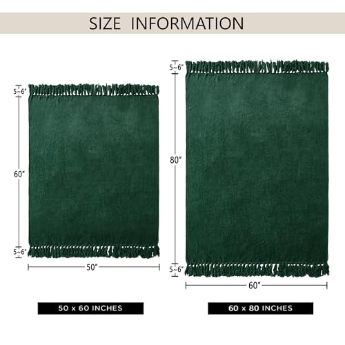 Chenille Throw Blanket for Couch 50"X 60", Soft Cozy Throws with Fringe Tassel for Bed Sofa Chair Cover, Lightweight Knitted Decorative Boho Blankets for Living Room, Dark Green - color: Dark Green, size: 50x60 inch