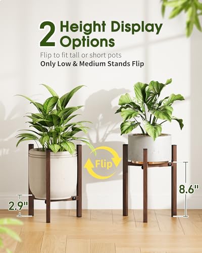 3 Pack Plant Stand Indoor Adjustable, Metal Modern Indoor Plant Stand, Heavy Duty Single Plant Stands Outdoor Corner, Stable Plant Holder Indoor Stand, Fits 8 to 12 Inches Pots, Walnut Wood-Grain - color: Walnut Wood-Grain, size: 3 Pack
