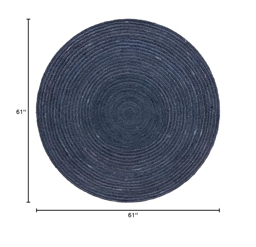 Unique Loom Braided Jute Collection Area Rug - Dhaka (5' 1" Round, Navy Blue) - color: Navy Blue, size: 5'1" (Round)