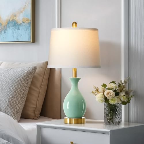 24″ Sage Green Ceramic Table Lamps Set of 2, Modern Classic Bedside Lamps for Bedroom Nightstand, Small Table Lamp for Living Room Side Table (2 LED Bulbs Included) - color: Sage Green - 24"H
