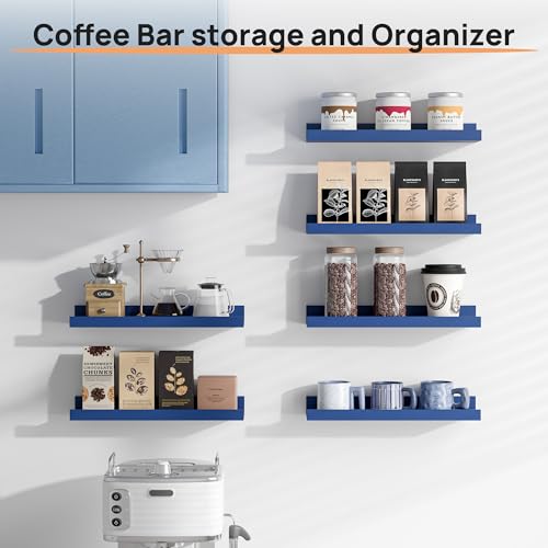 upsimples Floating Shelves for Wall, Wall Shelves for Decor Storage Set of 6, Wall Mounted Wood Shelf for Bedroom, Living Room, Bathroom, Kitchen, 15.7 inch Long Picture Ledge Shelf, Navy Blue - color: Navy Blue, size: 15.7in