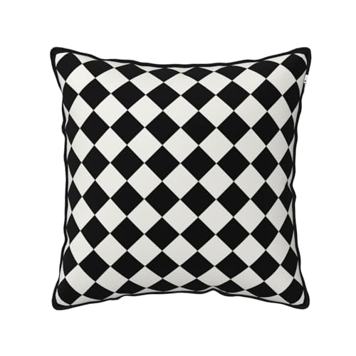 Black and White Plaid Checkered Velvet Throw Pillow Cover 18"x18" Decorative Square Pillow case Print Cushion Covers for Bed Sofa Living Room Car Home Deco - color: Black and White Plaid Checkered, size: 18" x 18" (Pack of 1)