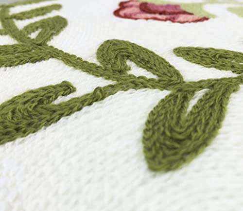 Alysheer Floral Embroidered Summer Decorative Throw Pillow Covers 18"x 18" Set of 2, Farmhouse Cottage Pink Flowers Green Leaves Knit Pattern Cotton Canvas Cushion Case for Sofa Couch Bed Living Room - color: Pink, size: 18" x 18" (Pack of 2)