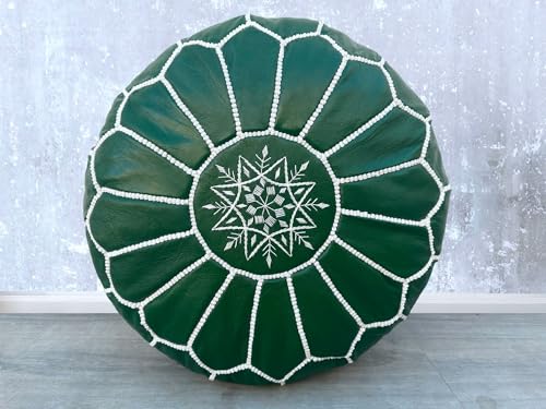 Moroccan Ottoman Leather Pouf : Luxurious Comfort for Your Living Space, Genuine Leather, Boho Chic Décor for Living Rooms, Bedrooms, and More (Green) - color: Green