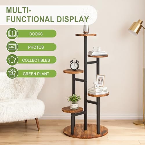 VECELO 6 Tier Plant Stand Indoor Outdoor, Tall Metal Wood Flower Shelf for Multiple Plants, Small Tiered Round Corner Display Rack, Planter Pot Holder for Patio Garden Balcony Living Room Bedroom - size: 6-Tier