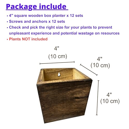 LaLaGreen Indoor Planter Box for Plants (4x4 Inch, 12 Pack) Small Square Wooden Wall Mounted Planters Wood Window Boxes Hanging Flower Pot Plant Holder Outdoor Herb Modern Vertical Garden Home Decor - size: 4x4" x 12 pack