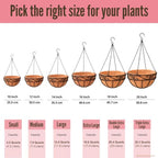 LaLaGreen Hanging Planter for Outdoor Plants (12 Inch, 6 Pack) Hanging Baskets with Coco Liner, Black Metal Wire Flower Basket Pots with Hook Hanger Balcony Porch Farmhouse Country Style Garden Decor - size: 12" x 6 Pack