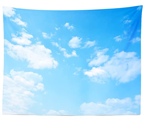 BELECO Light Blue Sky Tapestry Backdrop 118x98 Inch Sky Clouds Tapestries Ceiling Wall Bedroom Living Room Dorm Home Decor - size: 118"L x 98"W