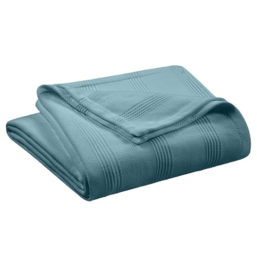 Vellux 100% Cotton Blanket, King, 108x90, Pacific Blue | Soft, Breathable Knit, Lightweight, All Season, Machine Washable, Oeko-Tex Certified, Hotel Quality - color: Blue, size: King