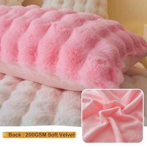 LIFEREVO Fluffy Faux Rabbit Fur Body Pillow Cover, Soft Cute Bubble Waffle Shaggy Plush Bed Body Pillowcase with Zipper Closure, Long 20"x54" Fuzzy Furry Pillow Case for Pregnancy Side Sleeper, Pink - color: Pink