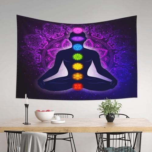 RTAFGU Chakra Meditation Tapestry, Purple Mandala Chakra Meditation, Yoga Spiritual Healing Art Tapestries Home Aesthetic Wall Hanging for Bedroom Living Room, Dorm Party Decoration 60" L x 40" W - color: Chakra Meditation_1504, size: 60"L x 40"W