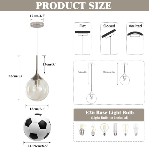 KCO Lighting 7.1" Amber Glass Pendant Light Brushed Nickel Pendant Lighting Modern Globe Pendant Light Mid Century Hanging Light Small Pendant Lights for Kitchen - color: Silver+Amber