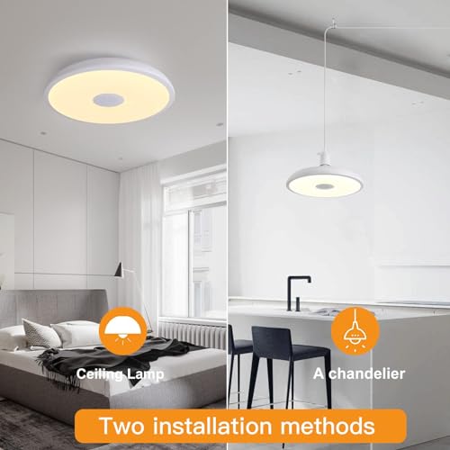 Plug-in Pendant Light with Remote Control, Bluetooth Speaker, and Color Changing LED 8.7" 18W Adjustable Farmhouse Hanging Fixture for Kitchen Island, Bar, Dining Room, Bedroom, Entryway - color: White-9inch