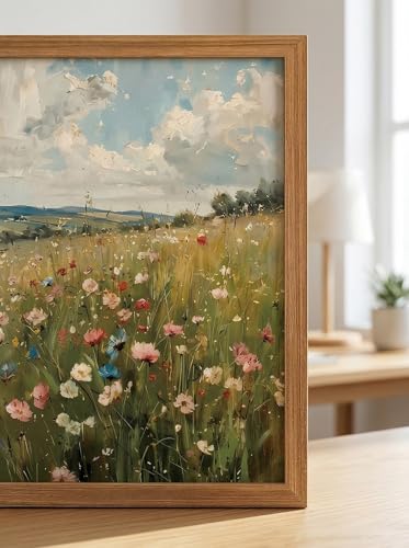 LBTZEVIR Framed Vintage Wildflower Wall Art Natural Colorful Floral Canvas Print for Living Rooms Bedrooms bathrooms and Offices 12x16 inches - color: Wildflower Sky, size: 16"L x 12"W