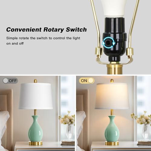 24″ Sage Green Ceramic Table Lamps Set of 2, Modern Classic Bedside Lamps for Bedroom Nightstand, Small Table Lamp for Living Room Side Table (2 LED Bulbs Included) - color: Sage Green - 24"H