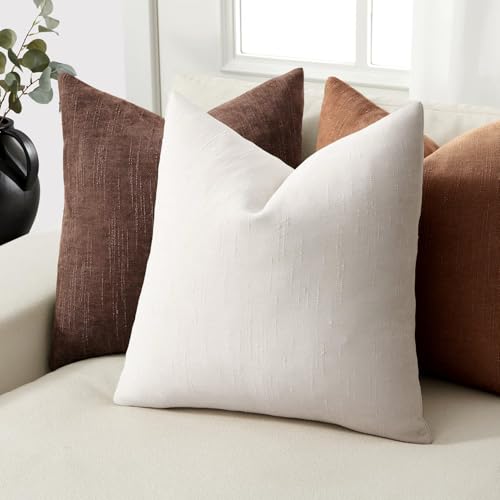18x18 Inch Set of 2 Textured Throw Pillow Covers Decorative Soft Accent Square Chenille Pillowcases Neutral Farmhouse Cushions Modern Home Decor for Couch Sofa Bedroom Living Room,White - color: White, size: 18" x 18" (Pack of 2)