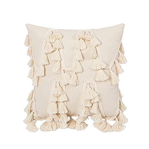vctops Bohemian Geometric Tufted Throw Pillow Cover with Tassel Rustic Moroccan Square Cushion Cover for Bed Sofa Couch (Beige D,18"x18") - color: Beige D, size: 18''x18''