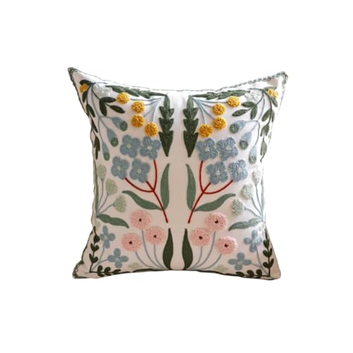 YIcabinet Pack of 2 Throw Pillow Covers,Little Daisy Embroidered Pillow Case Soft Decorative Pillowcases for Home Sofa Couch 18x18 Inch - color: White19