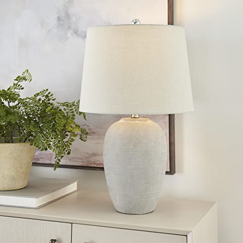 Nourison Home 23" Vintage Gray Ceramic Table Lamp with Light Gray Linen Shade, Traditional Bedside Accent Lamp, Nightstand Lamp for Bedroom, Living Room - color: Vintage Grey, size: 1 Lamp - Drum Shade