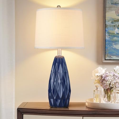 25'' Table Lamp Navy Blue Table Lamps Modern Ceramic Lamps for Night Stand - Dimmable Bedside Lamps for Nightstand, Bedroom Lamp for Living Room Desk End Table Office Guest Room - color: Navy Blue