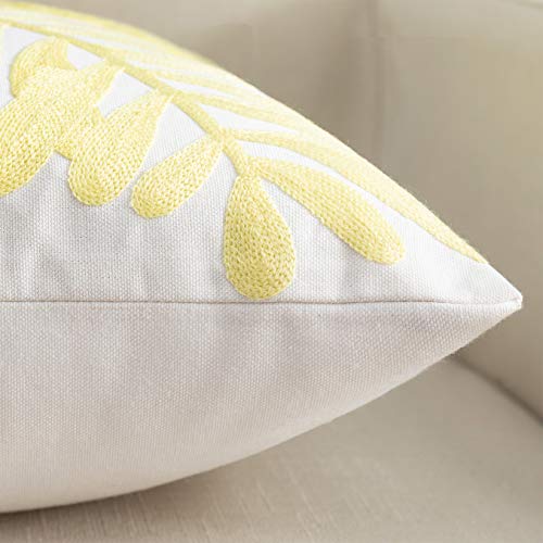 Embroidery Throw Pillow Covers 18x18 Floor Pillow Cover for Couch Bed Room Chair 100% Cotton Loop Embroidered Light Yellow Tropical Leaves Cushion Cover Square Pillow Case 45x45cm, 1 Piece - color: Loop Light Yellow