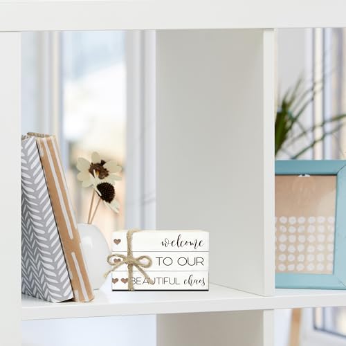 Ycyfckdr Decorative Wood Book Stack for Home, Welcome to Our Beautiful Chaos, Rustic Table and Living Room Bookshelf Farmhouse Decor (L69) - color: Welcome 5