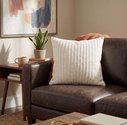 SanVia Cotton Throw Pillow Covers 20x20 – Handwoven Jacquard Texture, Fade-Resistant, No Pilling – Hidden Zipper, Decorative Cushion Cover for Sofa, Couch, Bed – Insert Not Included (Farmhouse, White) - color: Ivory Cream, size: 20" x 20"