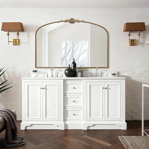 Besdomus Vintage Arched Gold Mirror: 48"x33" French Oversize Brass Antique Vanity Decorative Mirror - Baroque Traditional Ornate for Entryway/Fireplace/Bathroom - Home Decor for Fashion-Conscious - color: Brass Gold, size: 33"L x 48"W
