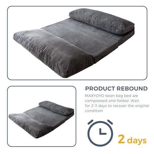 MAXYOYO Folding Sofa Bed, Extra Thick and Long Floor Sofa Convertible Chair with Washable Cover, Floor Couch Lounge Bean Bag Bed for Living Room, Dark Grey, 54x91 Inch - color: Dark Grey, size: Classic Full