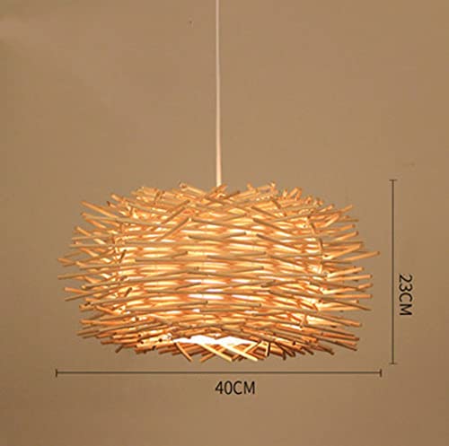 Hand-Woven Bamboo Pendant Light, Lantern Lamp Rattan Single Light Weaving Natural Wooden Ceiling Hanging Fixture with Adjustable Cord for Kitchen Dining Room Restaurant Farmhouse (Dome, Style 6, 40cm) - color: Dome, Style 6, 40cm