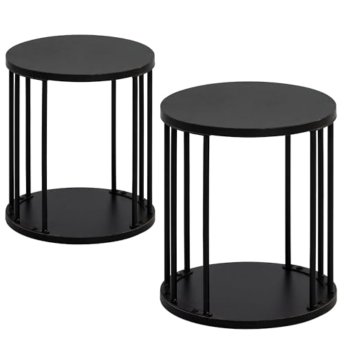 HDANI Wooden Stool Set of 2 for Kids,Adults,300lbs Load Capacity Garden Round Wood Stool,Non-Slip Small Step Stool for Plant Stand,Kitchen,Bathroom and Bedroom,Black - color: Black, size: Small - Set of 2