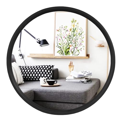 WallBeyond Black Round Mirror Wood Framed 28 inch Circle Wall Mirror for Bathroom Round Wall Mirror for Wall Decor, Vanity, Entryway Living Room - color: Black, size: 28"L x 28"W
