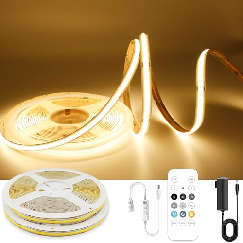 AXMOTUT 32.8ft COB LED Strip Light Warm White, High Bright LED Strips with 320LEDs, RF Remote and UL Power Supply, 3000K Dimmable LED Lights for Bedroom,Kitchen, DIY Home Decoration, 2 Rolls of 16.4ft - color: Warm White 3000K, size: 32.8FT