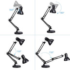 TORCHSTAR Metal Desk Lamp with Clamp, Swing Arm, Architect Adjustable Gooseneck Table Lamp, Clip Desk Lights for Home Office, Work, Study, Reading, E26 Base, Multi-Joint, Black - color: Black